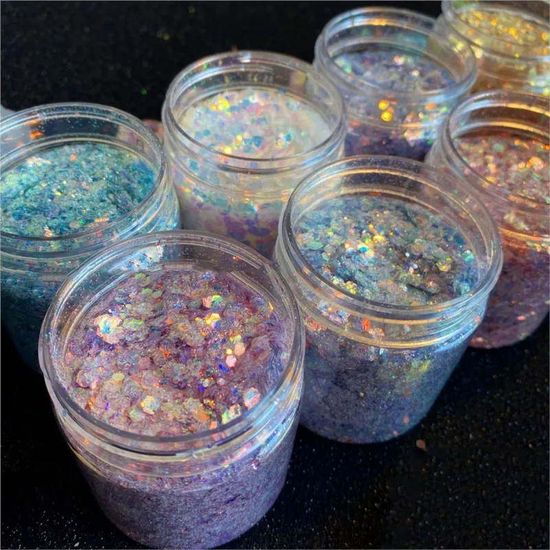 

50g/Bag Holographic Mixed Hexagon Shape Nail Chunky Glitter Bulk Irediscent Glitter Flakes Laser Sparkly Nail Slices Sequins #M1