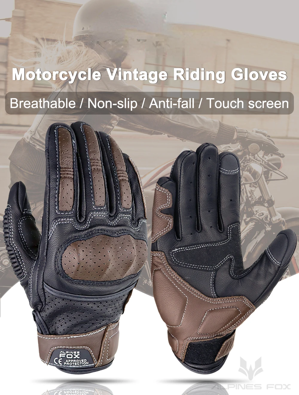 

Brown Vintage Leather Motorcycle Gloves Men CE Certification Motorbike Riding Touch Screen Motocross Moto Racing Biker Glove XXL