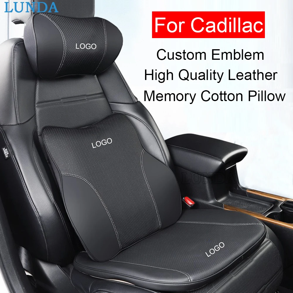 

High Quality Leather Car Neck Pillow Custom Emblem Headrest Lumbar Pillow For Cadillac XT5 CTS SRX AT5 XT4 XTS ATS CT6 SLS XT6