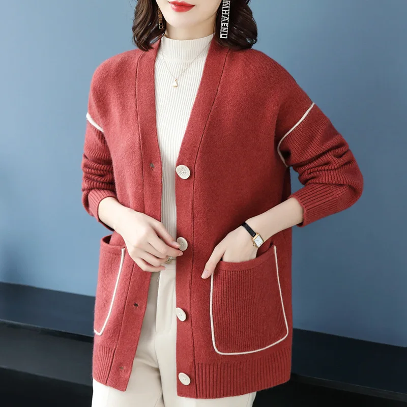 

Oversized Autumn Winter Knitted Cardigan For Women New Lazy Loose Outerwear Middle-aged Mothers Sweater Jacket Knitwears Coat