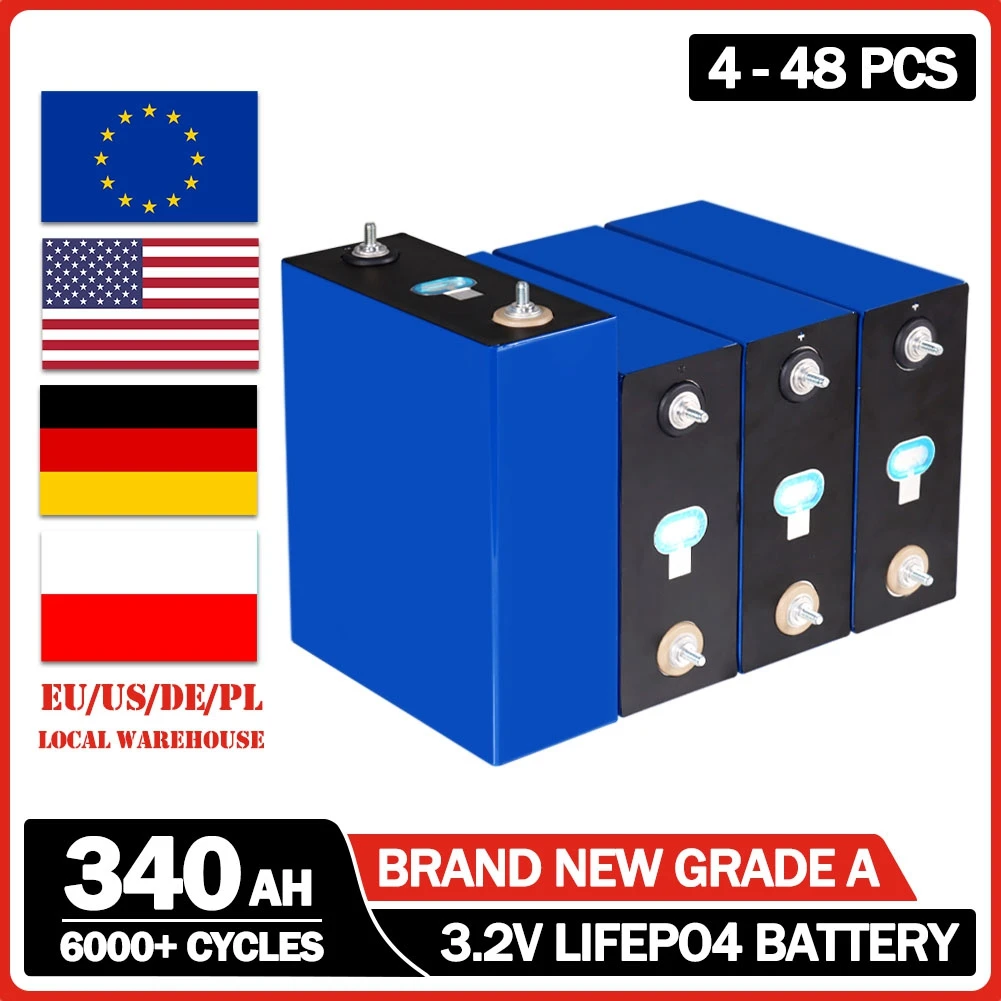 NEW 1-16PCS 340AH High Capacity 3.2V Lifepo4 Battery Grade A Cycles 6000+ DIY 12V 24V 48V Energy Storage for EV RV EU Tax-Free
NEW 1-16PCS 340AH High Capacity 3.2V Lifepo4 Battery Grade A Cycles 6000+ DIY 12V 24V 48V Energy Storage for EV RV EU Tax-Free