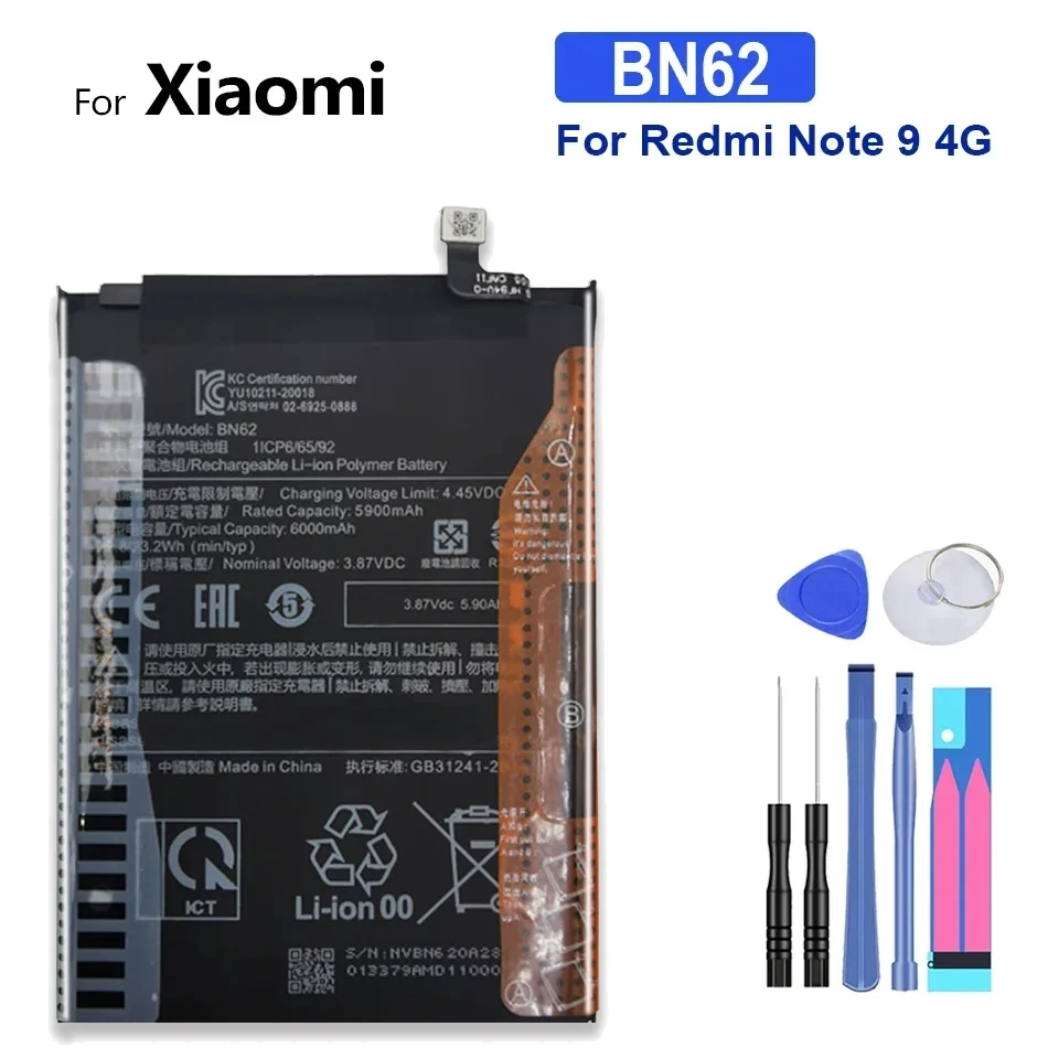 

Сменный аккумулятор BN62 для Xiaomi Redmi Note 9 Note9 4G POCO M3 9T 6000 мАч аккумулятор + код отслеживания