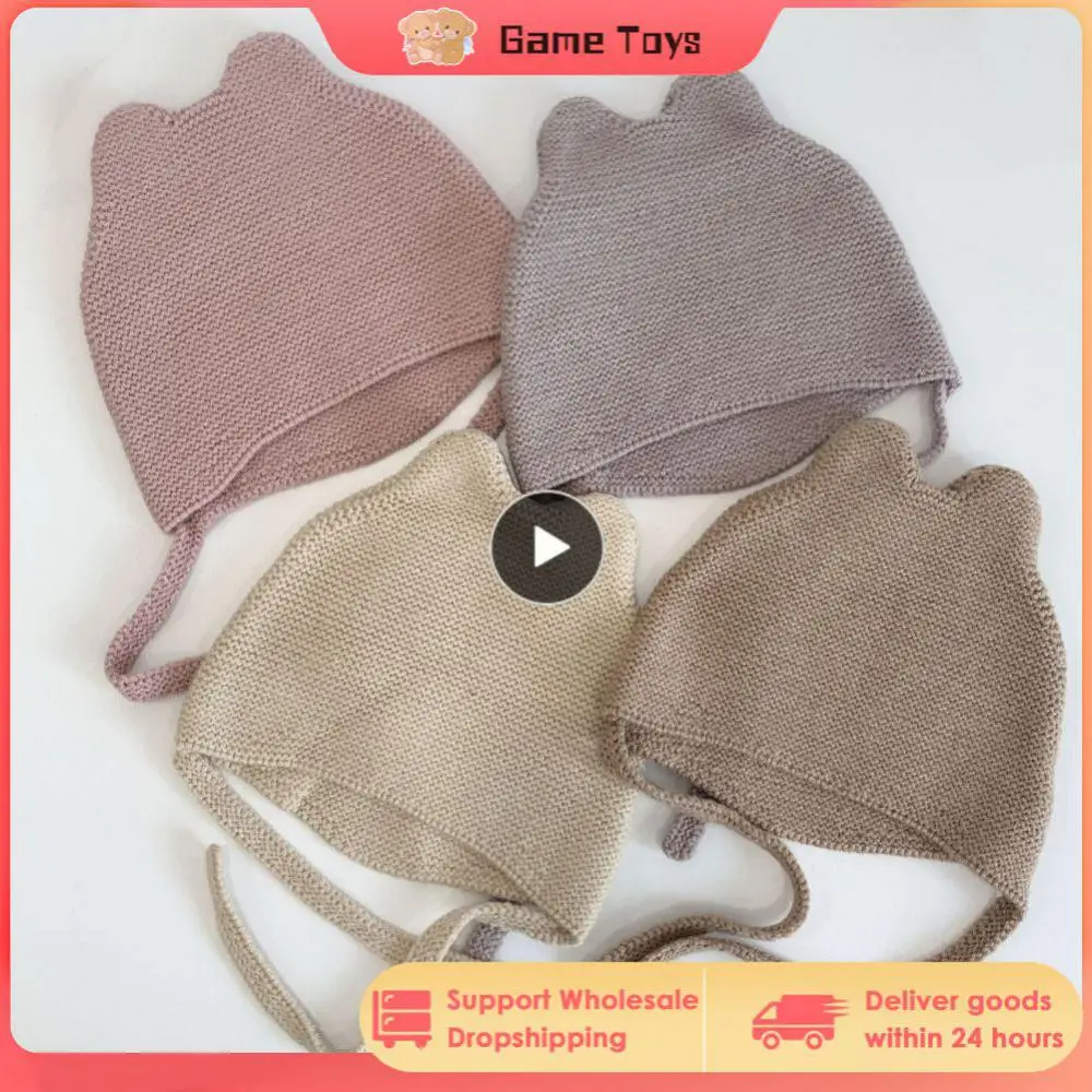 

Cute Bear Crochet Baby Hat Soft Pompom Infant Boys Beanie Solid Winter Kids Knitted Warm Ear Protection Bonnet Hat