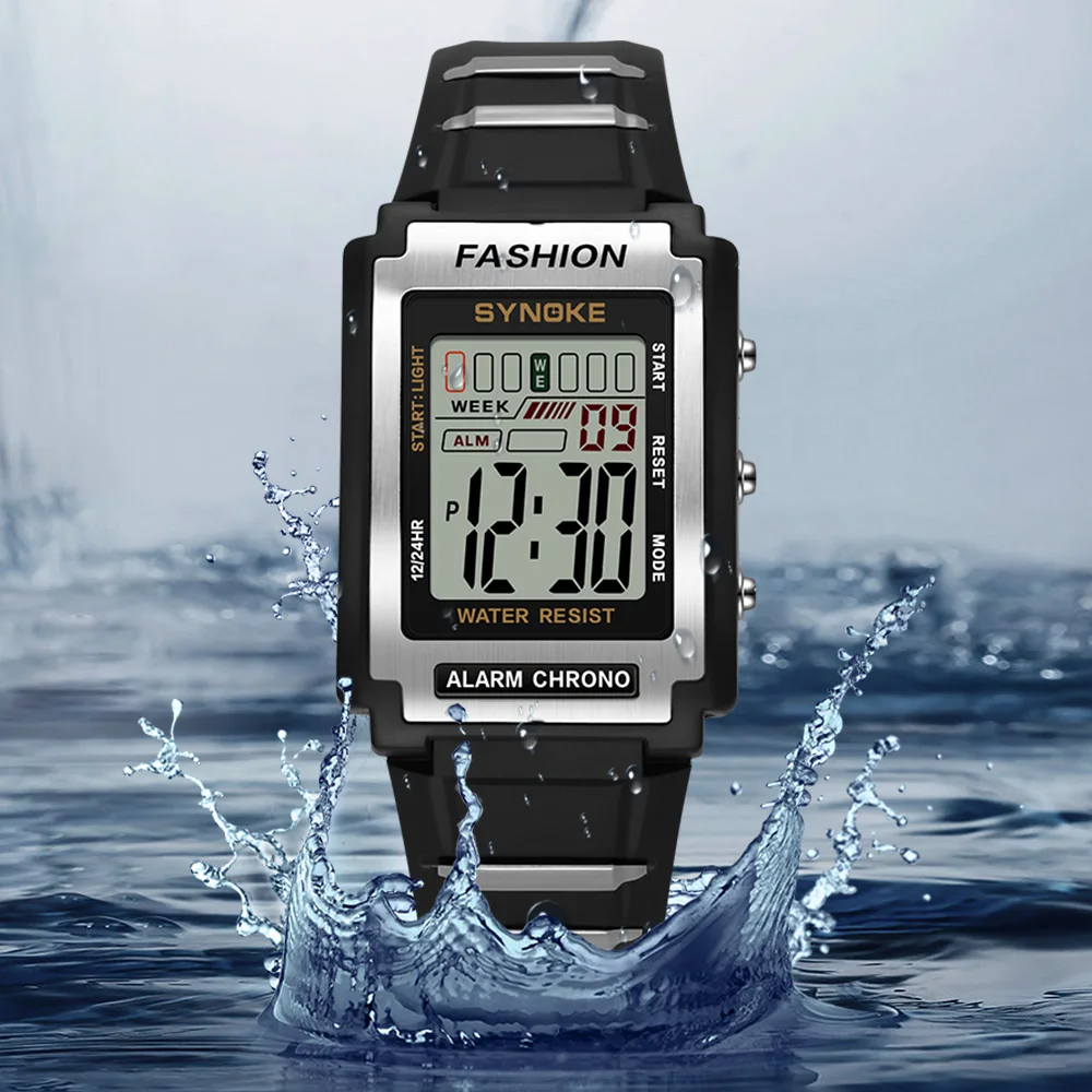 

SYNOKE Fashion Flow Digital Sports Waterproof Square Students Electronic Watch