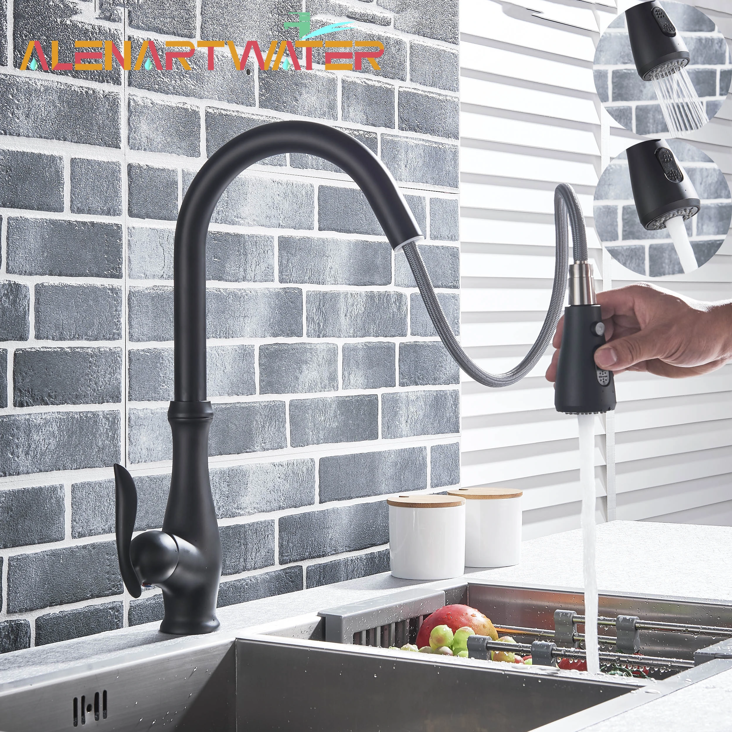 Robinet d'évier à 360 ° Robinet de cuisine Lavabo à poignée unique Noir mat Robinet d'évier à 360 ° Robinet de cuisine Lavabo à poignée unique Noir mat