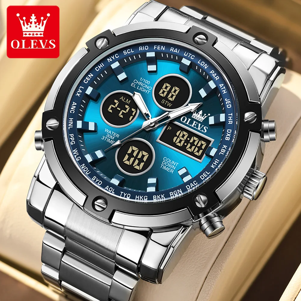 OLEVS-Montre numérique étanche pour homme, chronographe, alarme, acier inoxydable, sport, luxe, électronique, marque supérieure 2