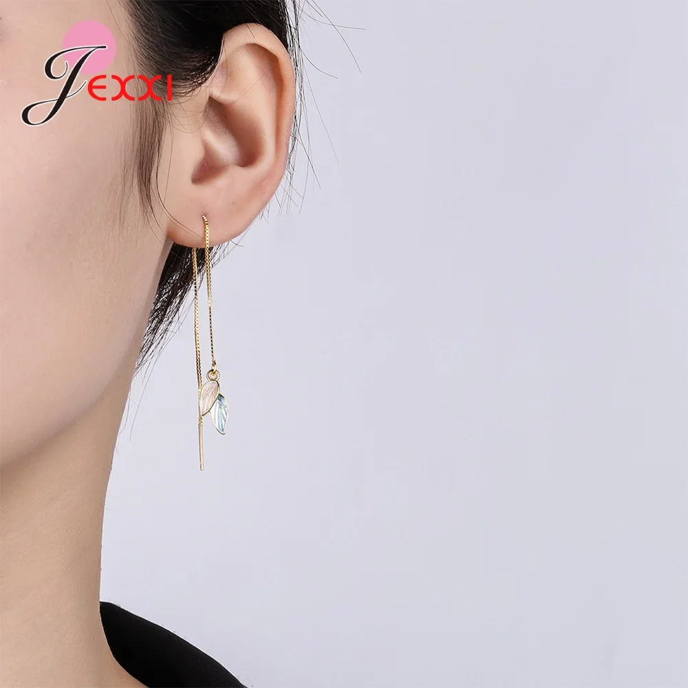 

High Grade Long Tassel Dangle Earrings Genuine 925 Silver Needle Drop Earring For Women Gold Color Statement Jewelry Gift