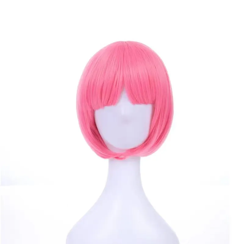 

Pink Short Wig Bobo Neat Bang Bob Wig Girls Party Cosplay Costume Wigs Hair Heat Resitant Synthetic Fiber Peluca