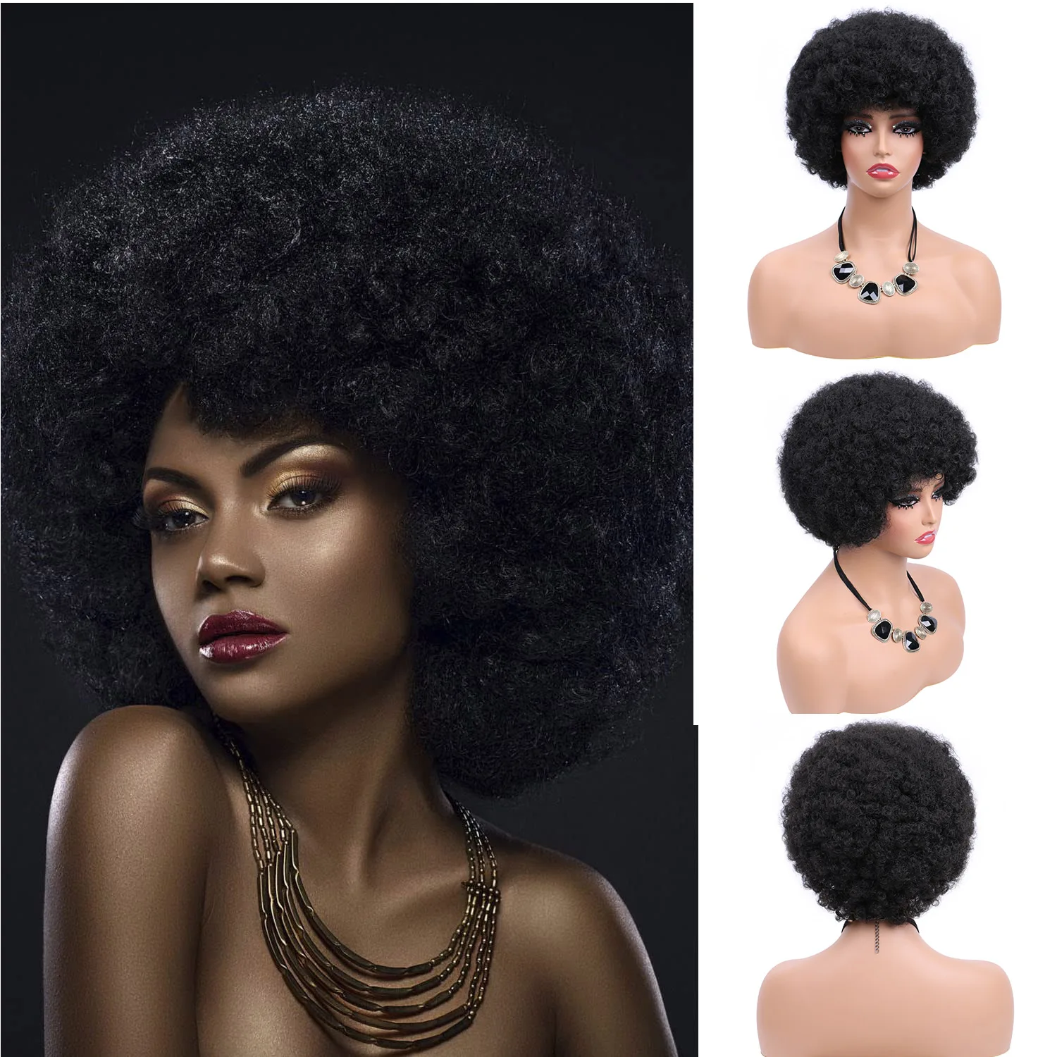 

Short Glueless High Temperature Hair Afro Kinky Curly Wig With Bangs For Black Women Synthetic Natural Blonde Cosplay Wigs