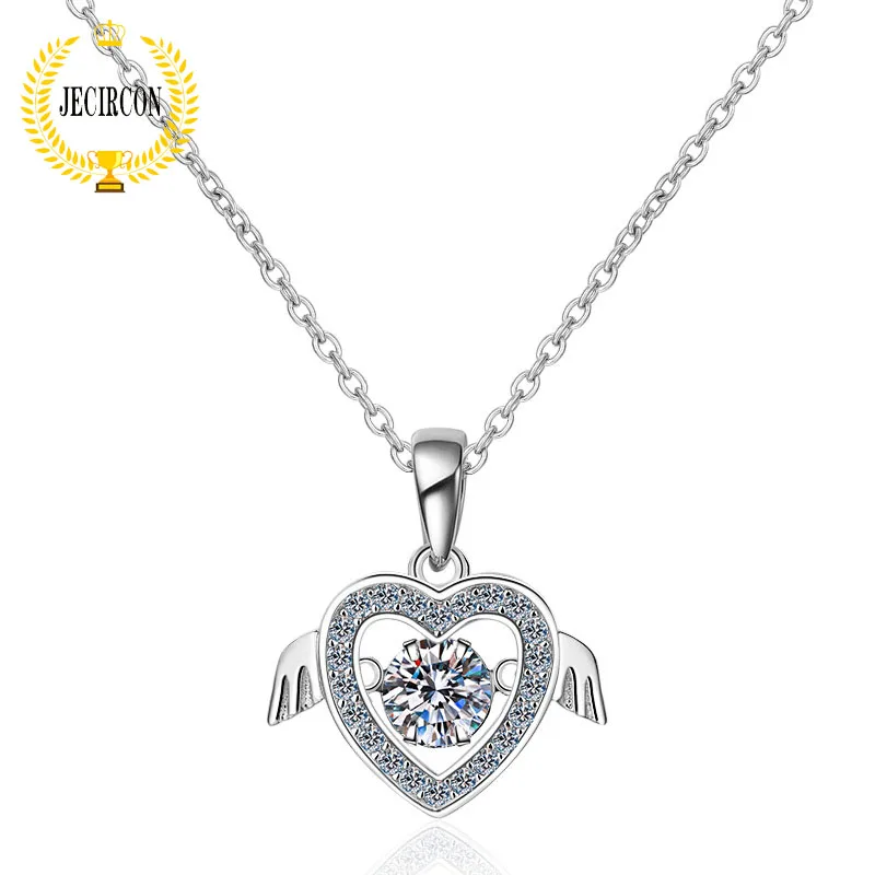 

JECIRCON 0.5 Carat Moissanite Necklace for Women Angel Wings Smart Love Heart Pendant 925 Sterling Silver Valentine's Day Gift