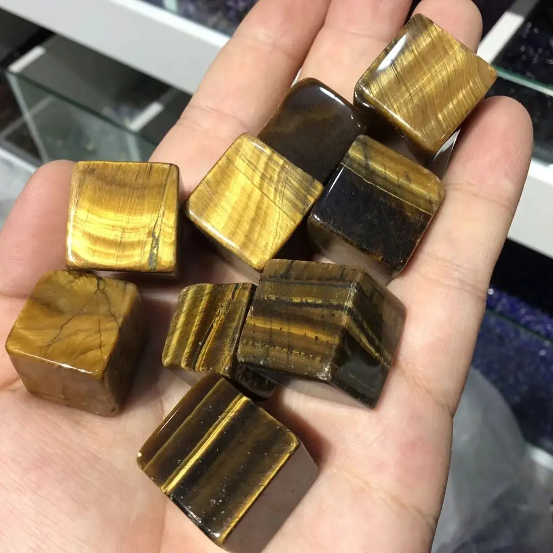 

1000g 100% Natural Tiger eye stone cube Polished Gravel Specimen natural crystal quartz rough and minerals happy fish tank stone