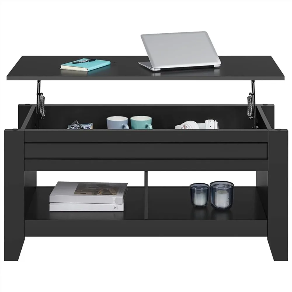 

Lift Top Coffee Table With Hidden Storage Compartment & Open Shelf Lift Tabletop Farmhouse Cocktail Table for Living Room Black