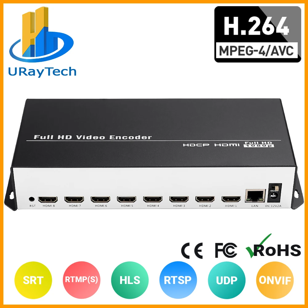 

HEVC H.264 H.265 8 Channels HD HDMI to IP Video Encoder IPTV Live Streaming Encoders with UDP HLS RTMP RTSP SRT ONVIF