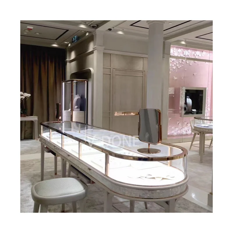 

Customized product、High End Luxury Gold Jewelry Store Display Showcase And Counter Jewellery Shop Interior Design With Lights J