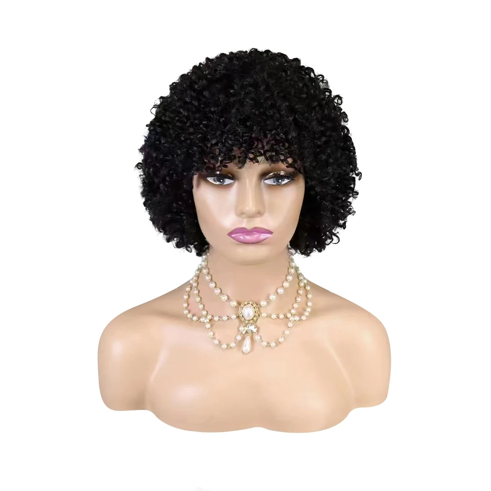 

Brazilian Curly Human Hair Wigs with Bang Short Pixie Cut Bob Wig 150% Density Full Machine Made Remy Human Hair Wigs for Women
