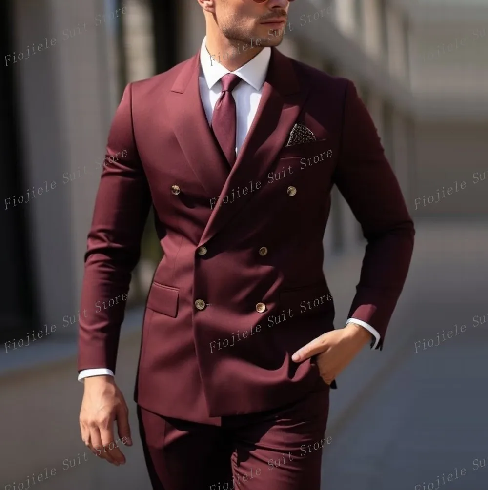 

Men Burgundy Business Suit Groomsman Groom Wedding Party Prom Formal Occasion Male Tuxedos 2 Piece Set Jacket And Pants