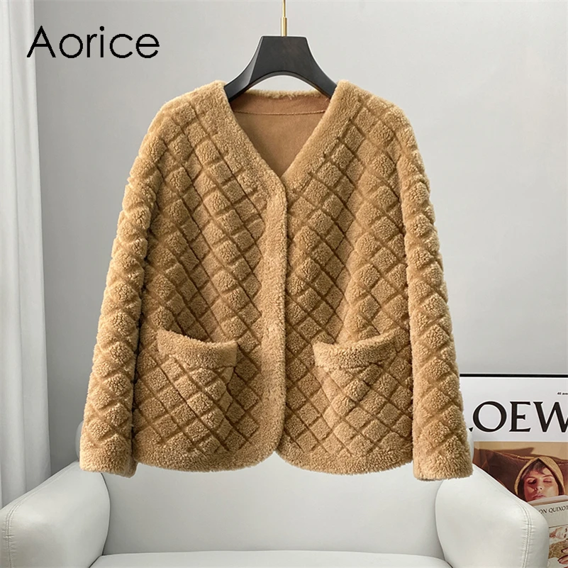 

Aorice Women Real Wool Fur Coat Jacket Trench Winter Warm Female Sheep Shearing Over Size Parka CT2124