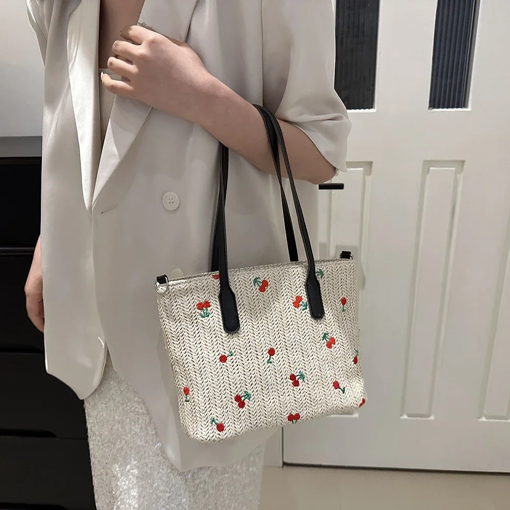 Cherry Straw Woven Tote - Multi-Way Raffia Summer Shopper Bag 5 S6b42cf7d11ca4b5e9f52490ebb750eecq