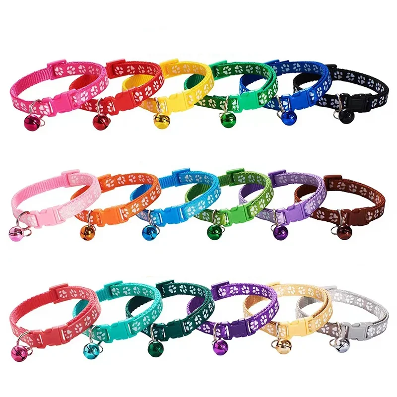 Pet Collar With Bell Cartoon Footprint Colorful Dog Puppy Cat Accessories Kitten Collar Adjustable Safety Bell Ring Necklace Pet Pet Collar With Bell Cartoon Footprint Colorful Dog Puppy Cat Accessories Kitten Collar Adjustable Safety Bell Ring Necklace Pet