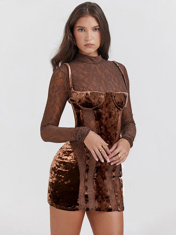 Sleeve Bodycon Dress 2023 Lady Chic See Through Party Robe Sexy Lace Velvet Patchwork Mini Dress Women Elegant Stand Collar Long
Sleeve Bodycon Dress 2023 Lady Chic See Through Party Robe Sexy Lace Velvet Patchwork Mini Dress Women Elegant Stand Collar Long