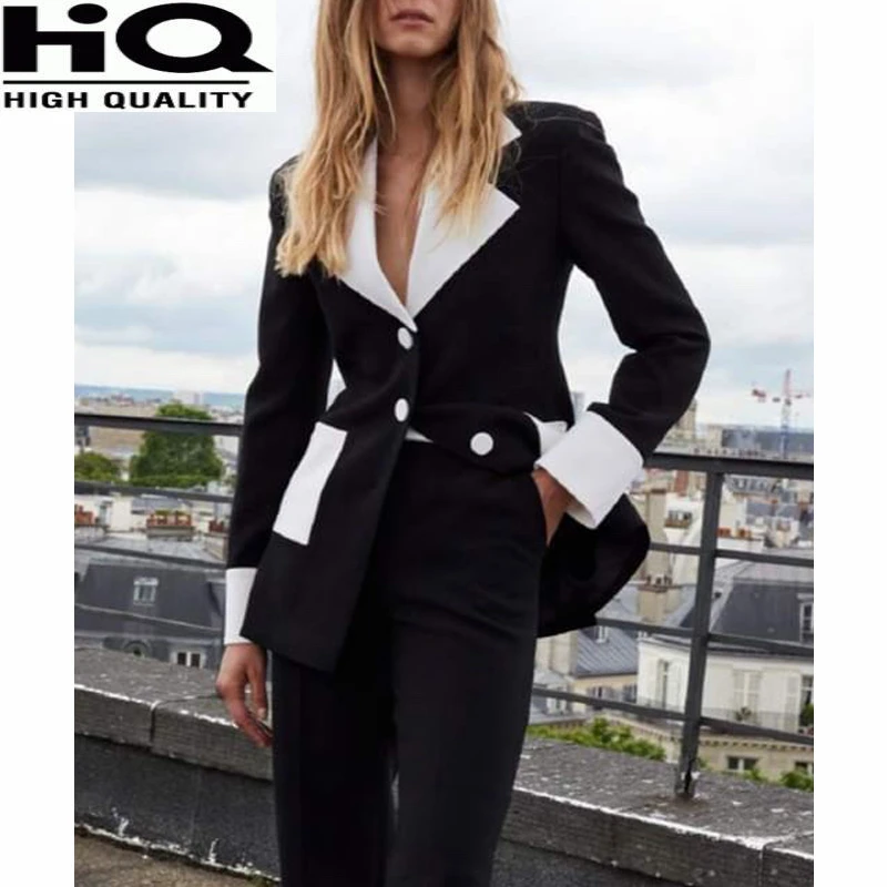 Women Temperament Black White Patchwork Contrast Color Button Pocket Slim Midi Blazer
Women Temperament Black White Patchwork Contrast Color Button Pocket Slim Midi Blazer