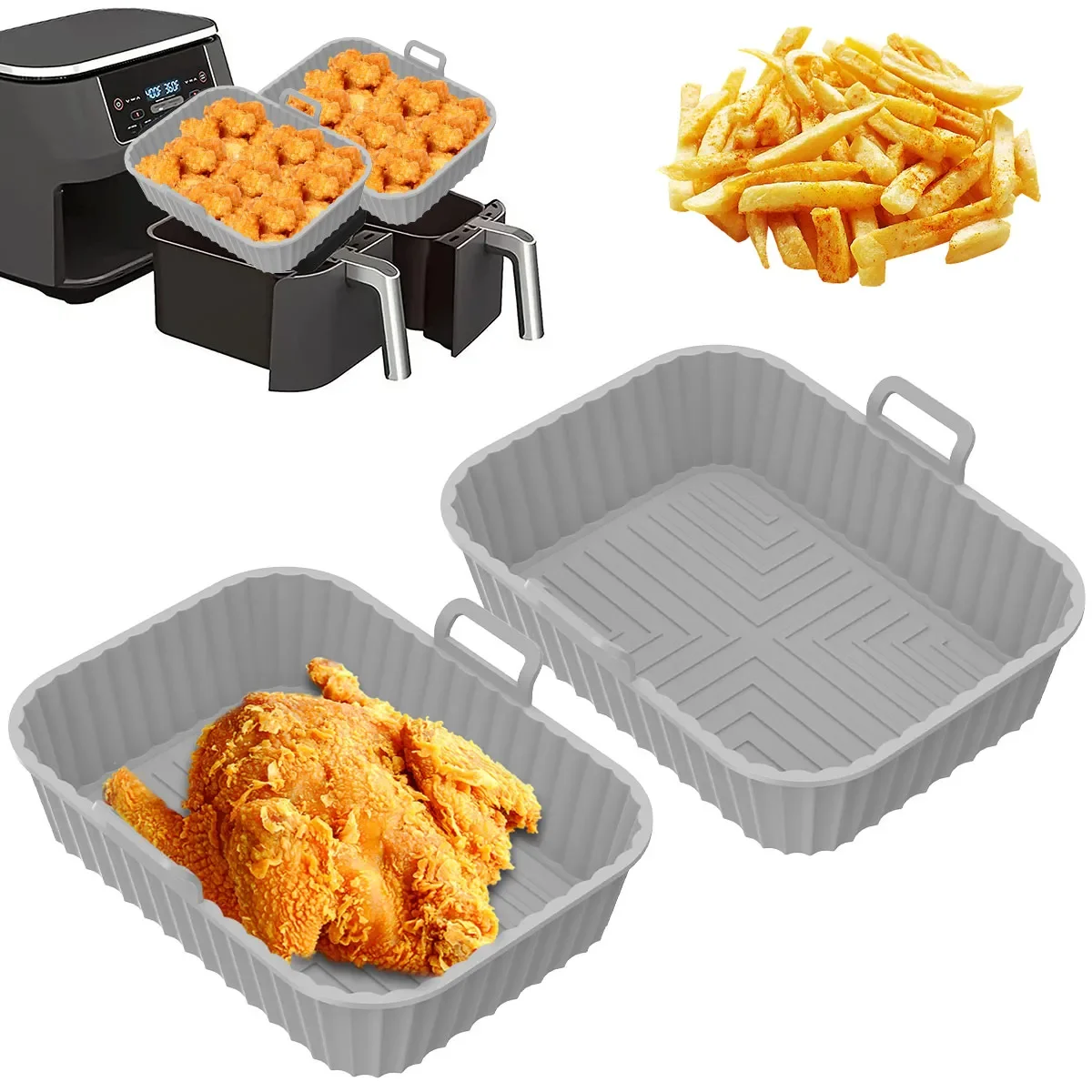 

Silicone AirFryer Pot Air Fryers Oven Baking Tray Fried Pizza Chicken Basket Mat Replacemen Grill Pan Kitchen Accessories