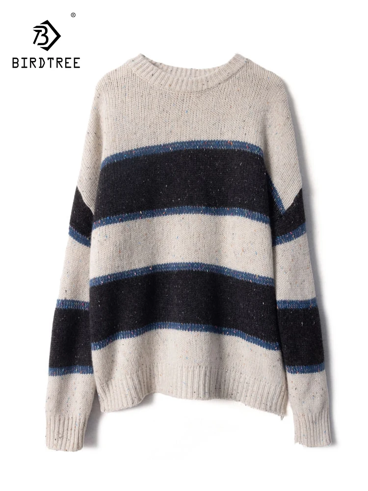 Birdtree Cashmere Wool Contrast Striped Wweater For Women Autumn Winter College Style Dots Basic Loose Knit Sweater T3N721QC
Birdtree Cashmere Wool Contrast Striped Wweater For Women Autumn Winter College Style Dots Basic Loose Knit Sweater T3N721QC
