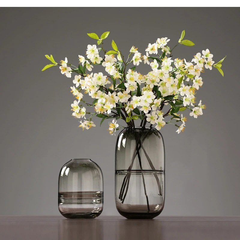 

Simple Glass Vase Home Decoration Countertop Vase Creative Gray Transparent Glass Hydroponic Flower Arrangement Accessories