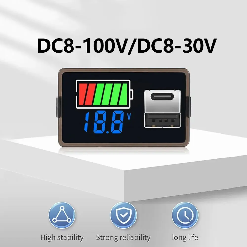 

USB Type-C индикатор емкости аккумулятора DC8-100V DC8-30V светодиодный цифровой вольтметр тестер уровня заряда литиевых свинцово-кислотных аккумуляторов