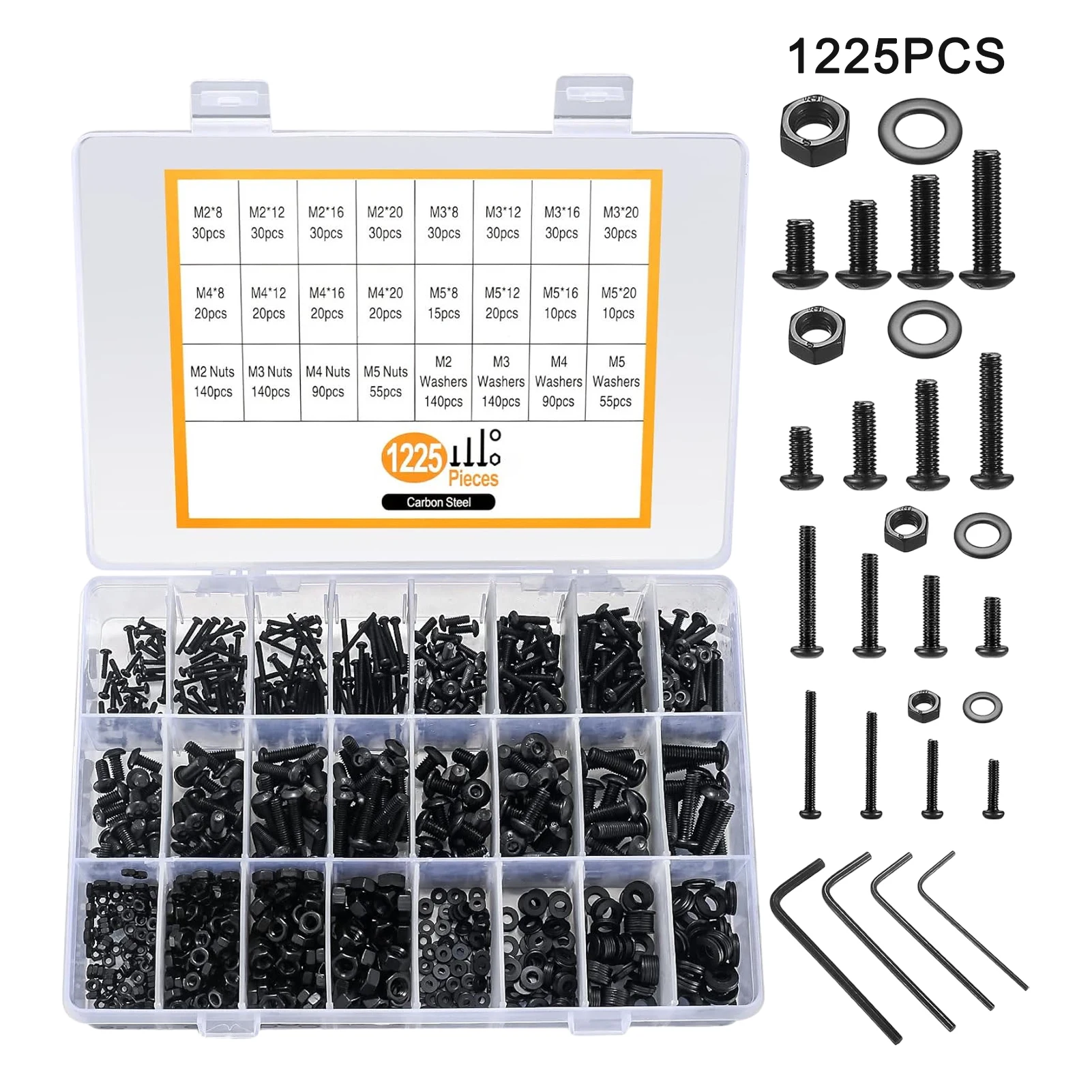 1225pcs Home Office Flat Head Nuts Bolts Assortment Kit Ship Assembly Washers Carbon Steel High Hardness DIY Machine Screws
1225pcs Home Office Flat Head Nuts Bolts Assortment Kit Ship Assembly Washers Carbon Steel High Hardness DIY Machine Screws