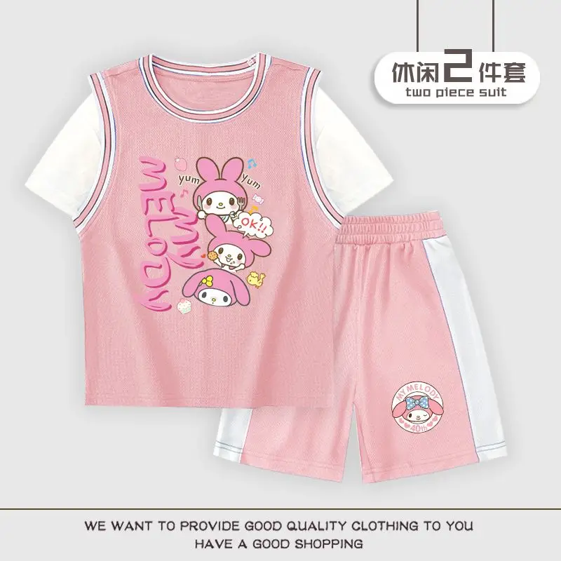 Kuromi My Melody Anime Kawaii Sanrio Summer Shirt Pants Suit New Cute Short-Sleeved Sports Basketball Clothes Girls Boys Gifts
Kuromi My Melody Anime Kawaii Sanrio Summer Shirt Pants Suit New Cute Short-Sleeved Sports Basketball Clothes Girls Boys Gifts