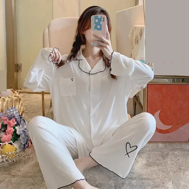 

Set PJS Home Spring Sleepwear Sleeve Shirt&pants Pijamas Long Lapel Suit Lingerie Nightwear Pyjamas 2Pcs Clothes Casual Women