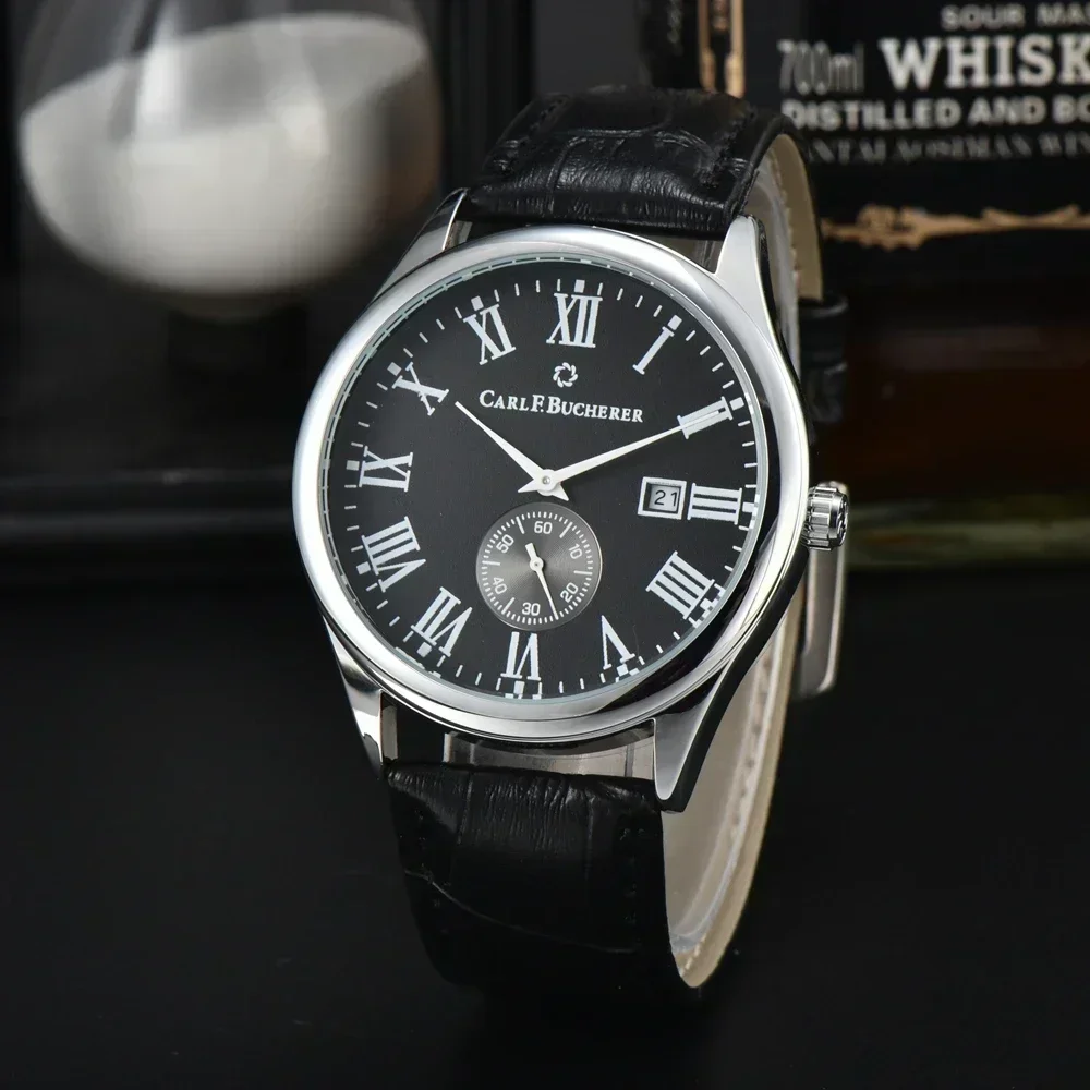 

New Carl F. Bucherer Watch Marley Dragon Flyback Chronograph Gray Blue Dial Top Leather Strap Quartz Men's Watch Luxury Watch