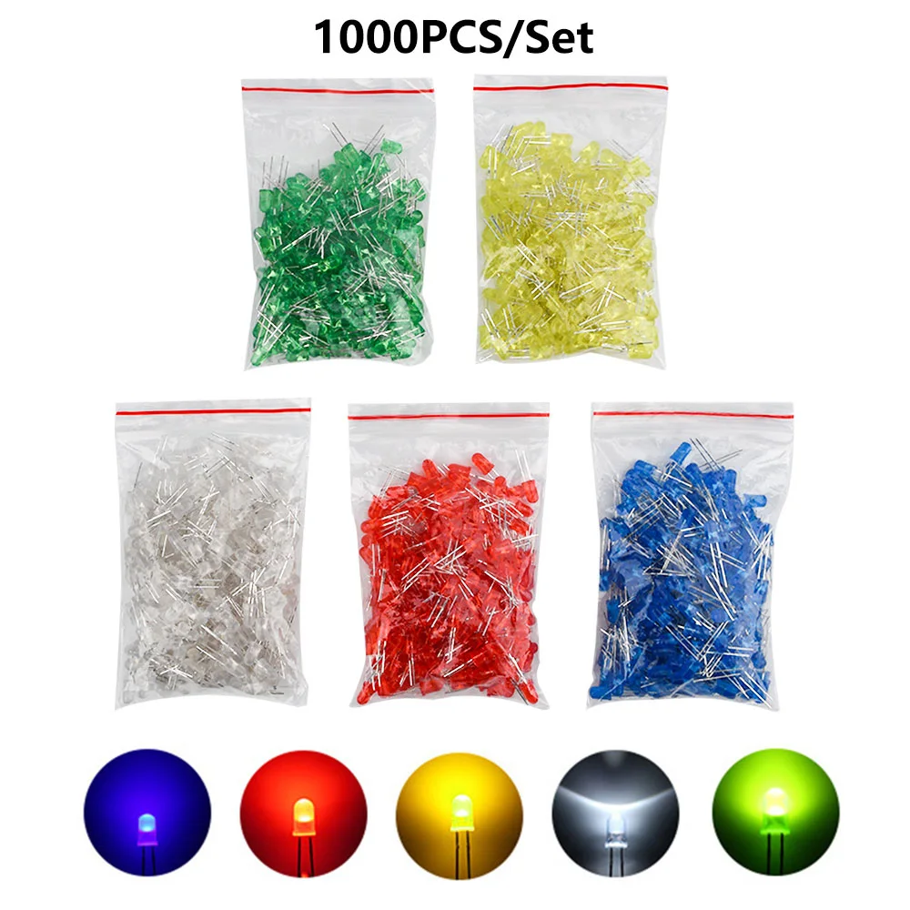 1000pcs 5mm LED Diode 5 mm Assorted Kit White Green Red Blue Yellow DIY Light Emitting Diode
1000pcs 5mm LED Diode 5 mm Assorted Kit White Green Red Blue Yellow DIY Light Emitting Diode