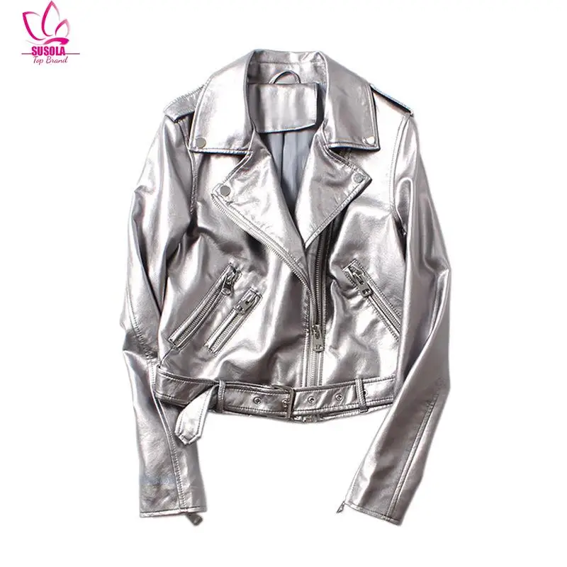 SUSOLA Silver Oversized Fake Leather Jackets Women Loose Autumn Winter Coats Women PU Leather Streetwear Motorcycle Jacket
SUSOLA Silver Oversized Fake Leather Jackets Women Loose Autumn Winter Coats Women PU Leather Streetwear Motorcycle Jacket