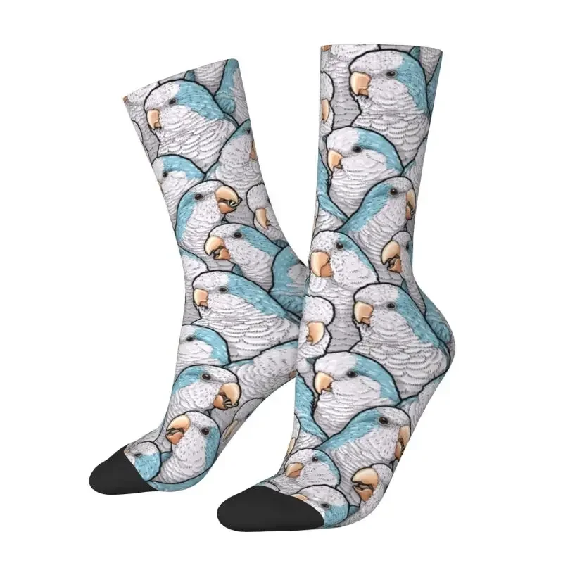 

Cool Printed Blue Quaker Parrots Socks for Women Men Stretch Summer Autumn Winter Psittacine Bird Crew Socks