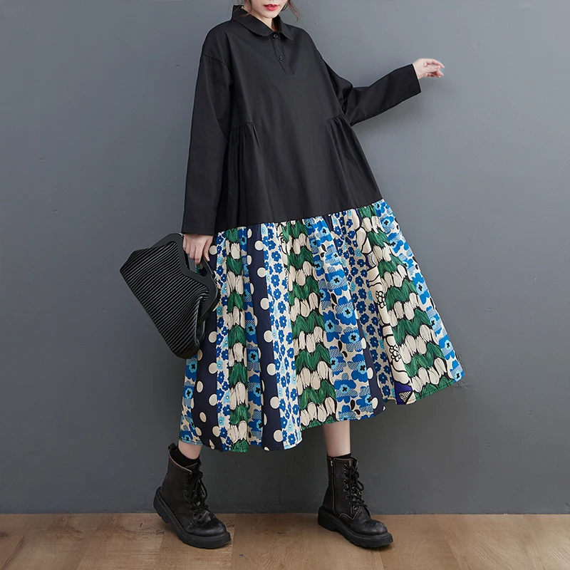 European American Fashion Patchwork Print Floral Dark Black Women Casual Autumn Blouse Dress Chic Girl's Streetwear Spring Dress
European American Fashion Patchwork Print Floral Dark Black Women Casual Autumn Blouse Dress Chic Girl's Streetwear Spring Dress