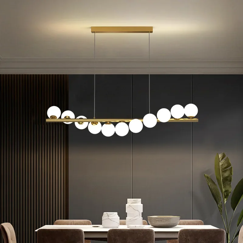 

Современная длинная Потолочная люстра с подвесками и стеклянными шариками, светодиодная лампа G9 для стола, столовой, кухни, Подвесная лампа, офисные светильники для переднего стола