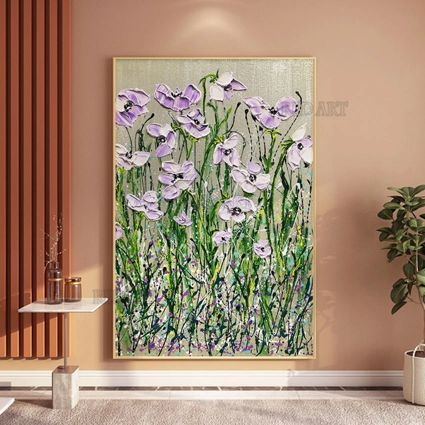 

Large Nordic Wall Poster Acrylic Knife Flowers Picture Art Hand Painted Texture Oil Painting Home Hangings Artwork On Canvas