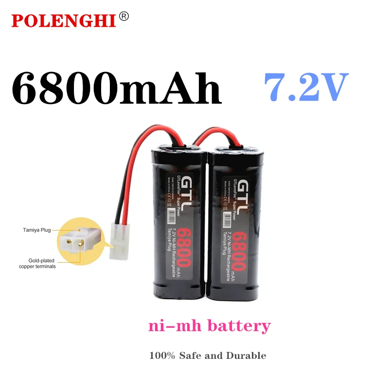 

POLENGHI 7.2V 6800mAh nickel hydrogen replacement RC battery with Tamiya discharge connector, suitable for RC toy racing boats