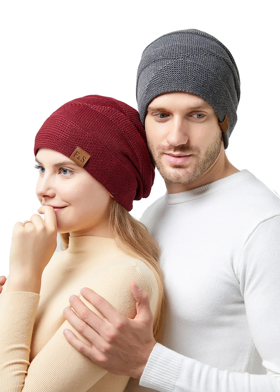 New Unisex Slouchy Winter Hats Add Fur Lined Men And Women Warm Beanie Cap Casual Label Decor Winter Knitted Hats New Unisex Slouchy Winter Hats Add Fur Lined Men And Women Warm Beanie Cap Casual Label Decor Winter Knitted Hats