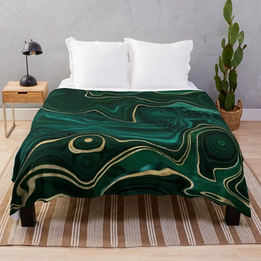 

Faux Malachite Marble Texture With Gold Veins I Throw Blanket Luxury Custom Soft Softest Blankets