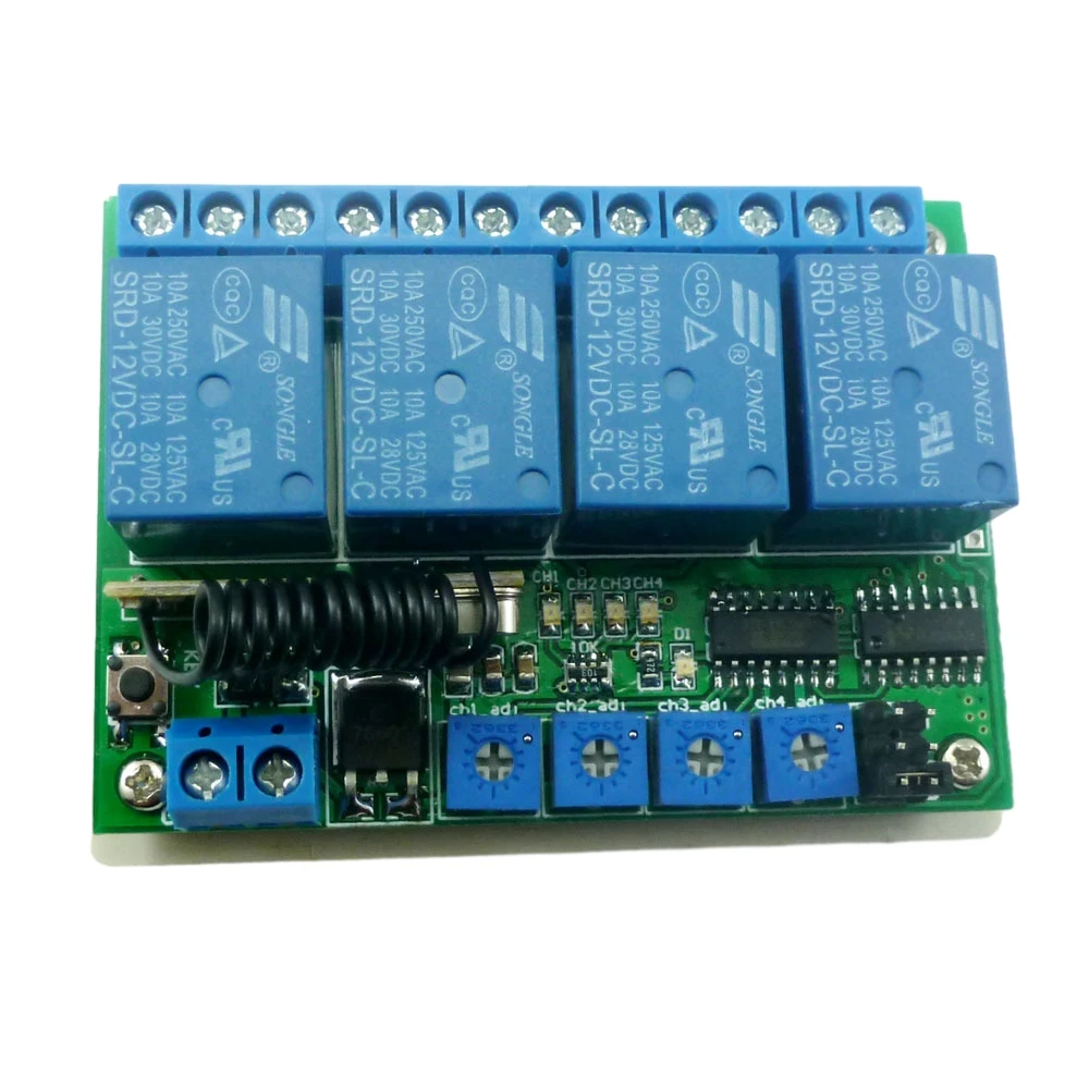 12V 4 Channel Wireless Controller Relay Module Multi Function Time Relay Point Self Locking Interlock Delay Switch Relay Board
12V 4 Channel Wireless Controller Relay Module Multi Function Time Relay Point Self Locking Interlock Delay Switch Relay Board