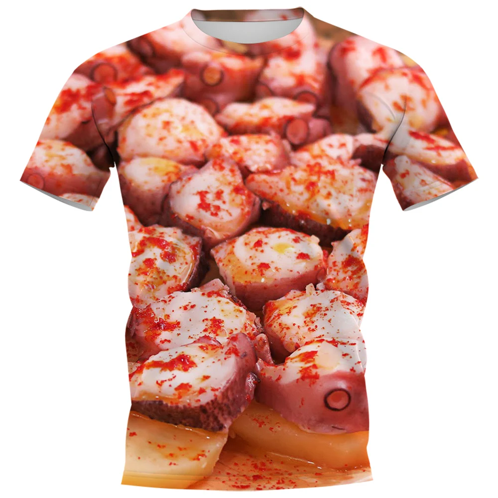 

HX Delicious Food T-shirts 3D Graphic Grilled Squid Pullovers Polyester Tees Harajuku T-shirt Men Clothing S-7XL