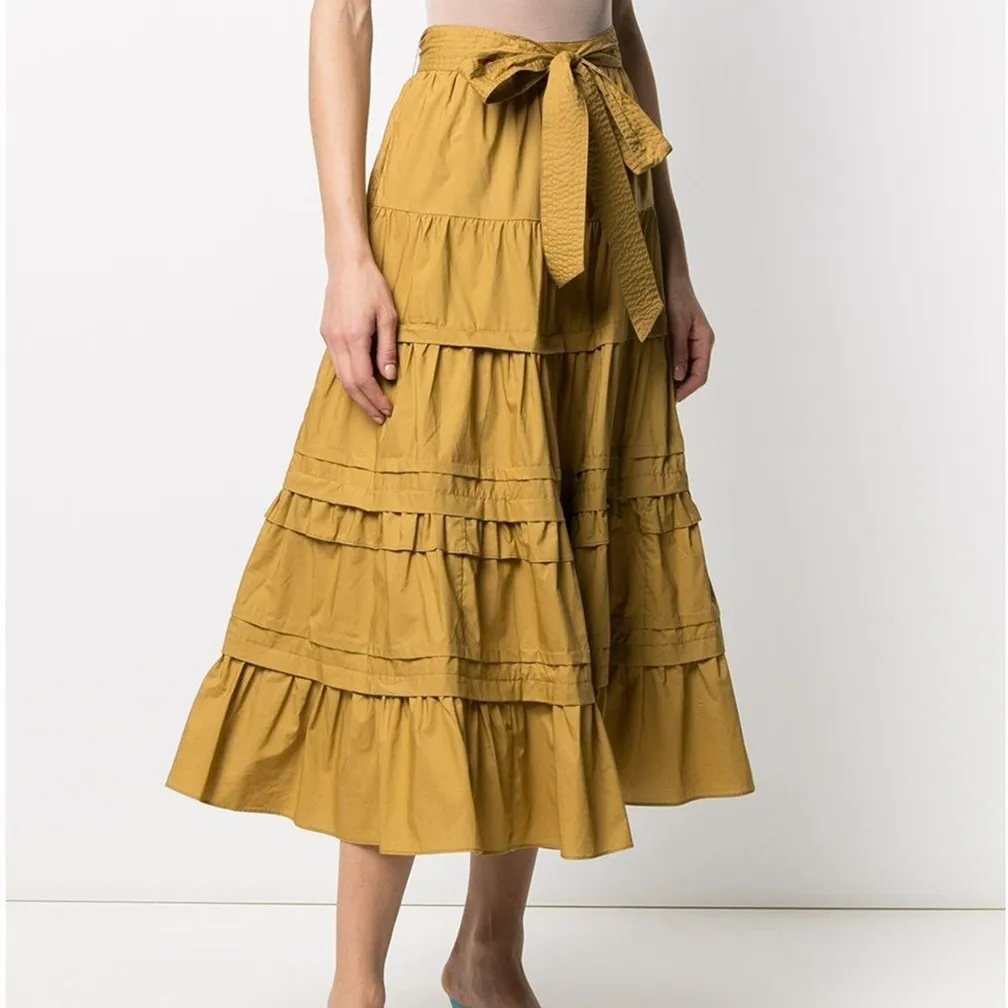 

Women Waist Lace-up Tierred Cascading Ruffles High Waist Long Skirt