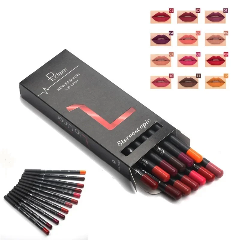 

12Pcs Professional Waterproof Lipliner Pencil Smooth Natural Lip Liner Pen Lip Long Lasting Moisturizer Cosmetic Makeup