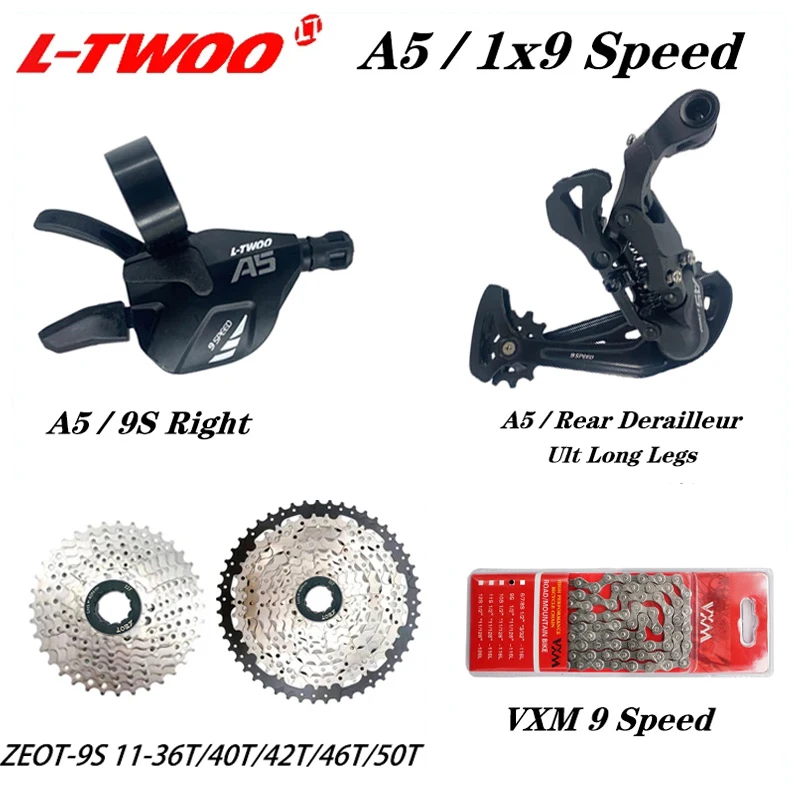 LTWOO A5 1X9S Bicycle Groupset 9 Speed Shift lever Derailleur ZEOT 9V Cassette 36T 40T 42T 46T 50T VXM 9 Speed 9s Chains
LTWOO A5 1X9S Bicycle Groupset 9 Speed Shift lever Derailleur ZEOT 9V Cassette 36T 40T 42T 46T 50T VXM 9 Speed 9s Chains