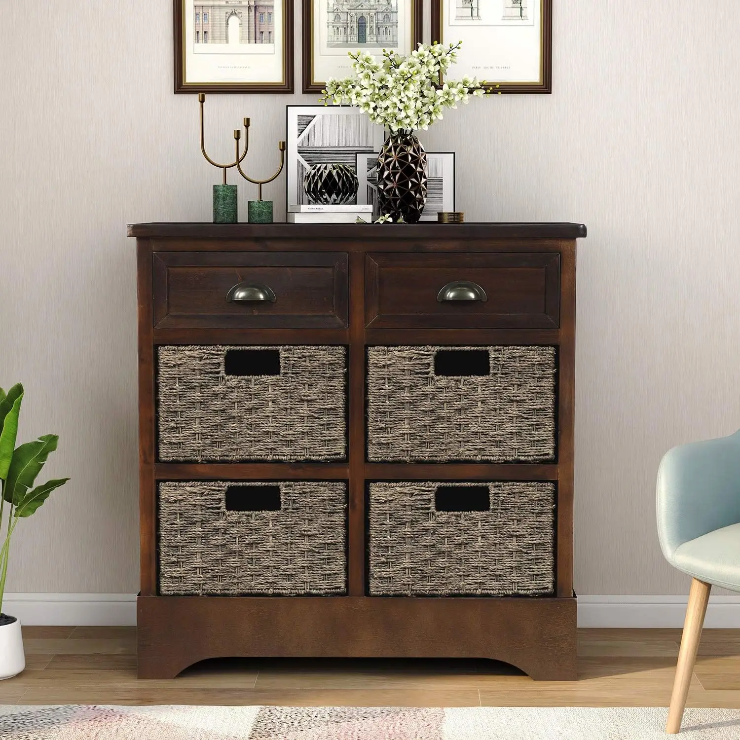 Rustic, Modern Farmhouse Style Storage Cabinet with 2 Drawers and 4 Rattan Baskets for Kitchen Entryway Living Room,Espresso
Rustic, Modern Farmhouse Style Storage Cabinet with 2 Drawers and 4 Rattan Baskets for Kitchen Entryway Living Room,Espresso
