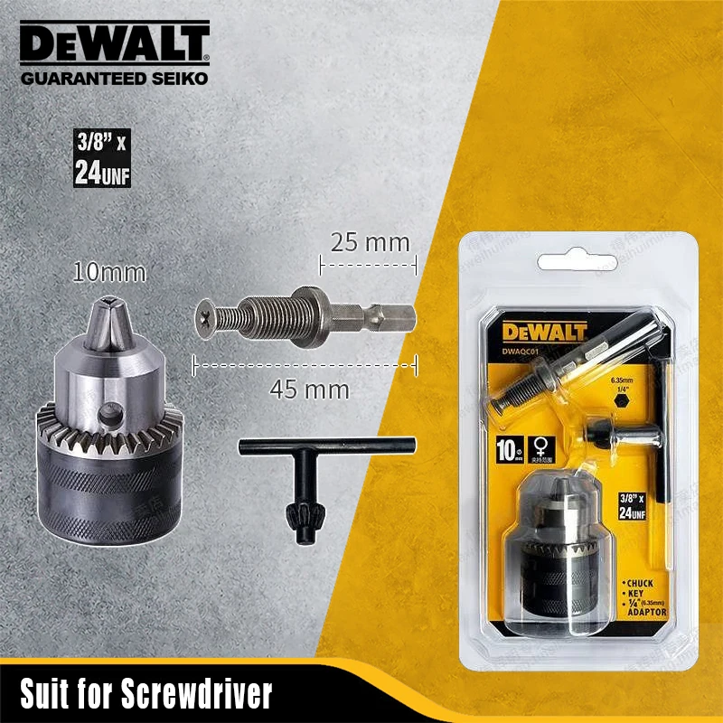 

Dewalt Metal Chuck Converter From Electric Screwdriver To Drill Max 10mm Shank 1/4" Hex with Connecting Rod for Power Tool