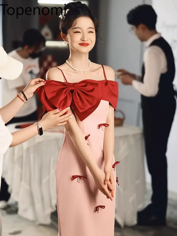 Topenomi Bridal Wedding Toast Party Dress French Elegant Bow Spaghetti Strap Slim Formal Evening Gown Fashion Luxury Vestidos
Topenomi Bridal Wedding Toast Party Dress French Elegant Bow Spaghetti Strap Slim Formal Evening Gown Fashion Luxury Vestidos